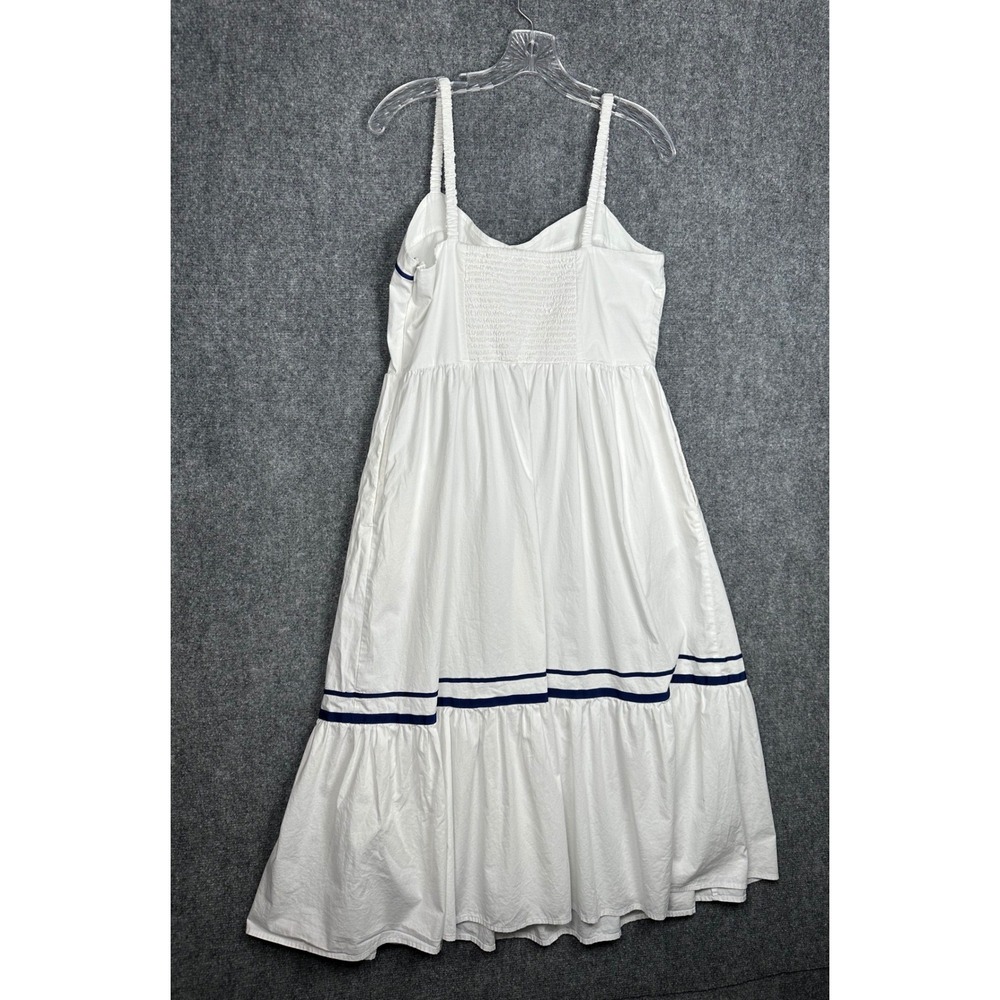 J.Crew Womens Navy Trim Tiered Midi Dress 14 Coastal Preppy White Sun Dress - Picture 8 of 15